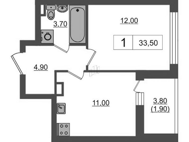 1-комнатная квартира 33.5 м², 7/7 эт., ЖК «А101 Всеволожск»